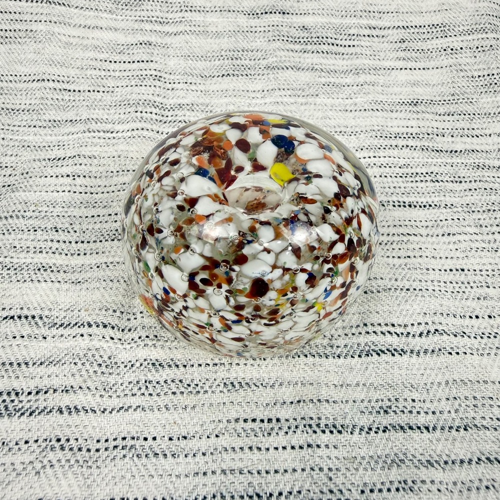 Vintage MCM Art Glass Paperweight Murano Millefiore Style Scramble Globe 2.25"
